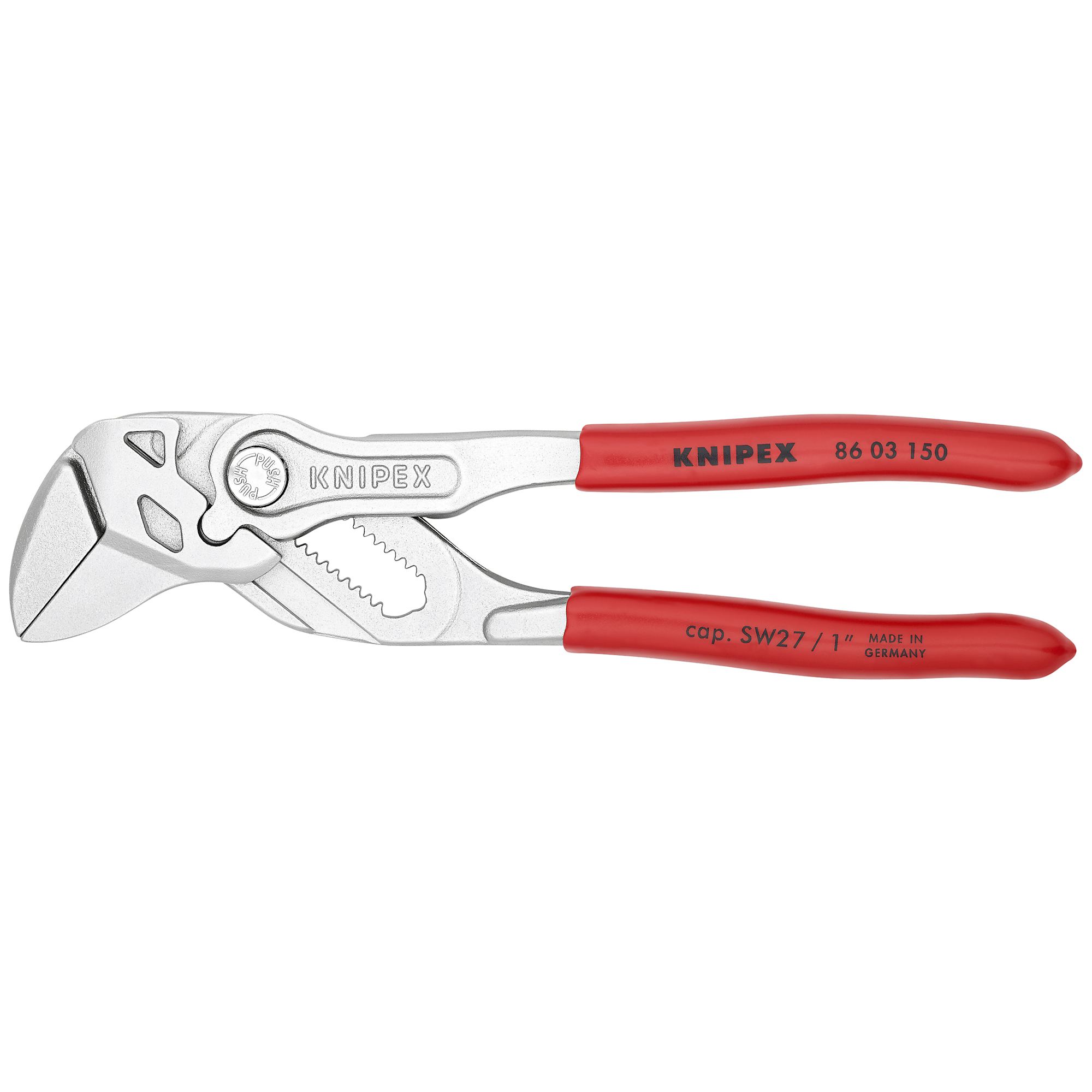 KNIPEX Pliers Wrench - 6in., Plastic Coating, Steel, 1in. Jaw Capacity, Model# 86 03 150